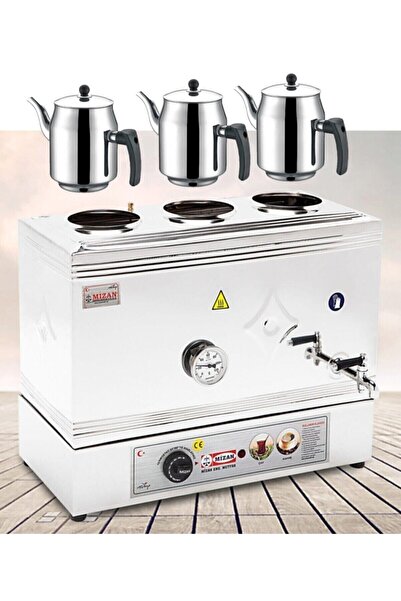 Mizan Üç Demlikli Pleytsiz Çay Kazanı 40 lt + Demlik 3 Adet