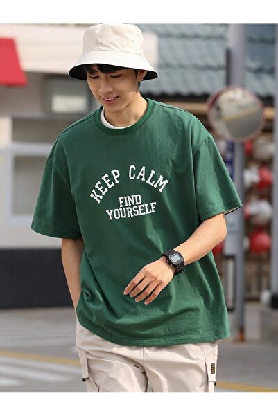 over head oh Чоловіча футболка Oversize - Нефтяно-зелена, з принтом Keep Calm