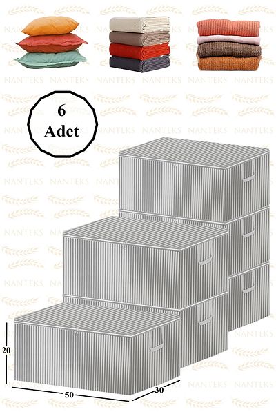 ADARYA HOME Γκρι ριγέ 6 τεμάχια απορριμμάτων αποθήκευσης κάτω από τη βάση - 50x30x20