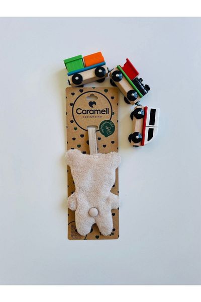 Caramell Plush Pacifier Strap for Newborn Babies - Brown Color, Compatible with 0-18 Months