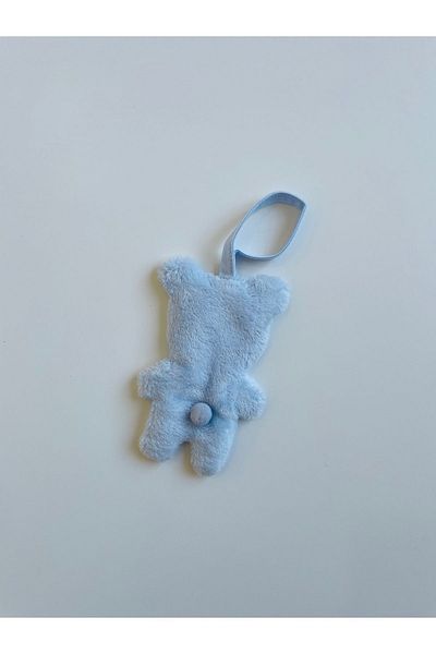 Caramell Blue Plush Pacifier Strap for Newborn Babies - 0-18 Months Compatible
