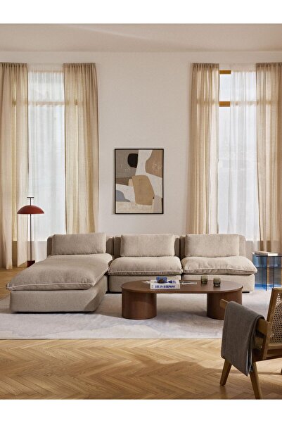 Mobilya Depom Mode Modesta Kuş Tüyü Köşe Koltuk 4 Modül 05 Bej Keten Kumaş Işbir Sünger(Dairenize Teslim)