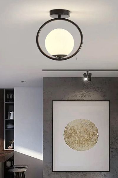 Uçar Milaya Moder Globe - Camli Entrance Chandelier, Single Plate, Hall Hallway