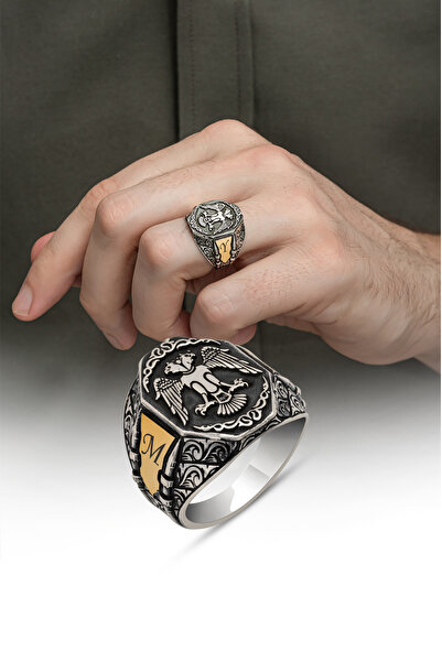 ALYANSEVİM Selçuklu Kartalı Motifli Harfli 925 Gümüş Erkek Yüzük