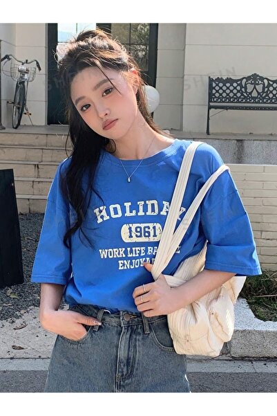 OVER HEAD Tricou Saks Blue 1961 imprimat oversize pentru femei