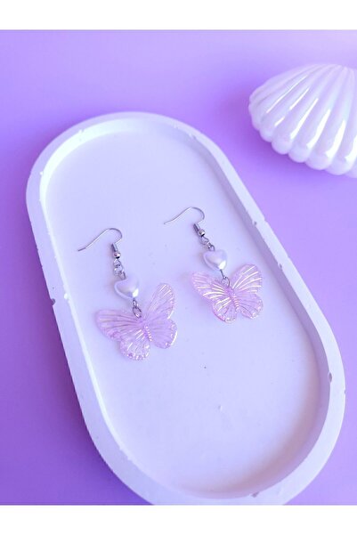 LE&DA Accessory Kalp İnci Detaylı Mor Kelebekli Fairycore Aesthetic Küpe