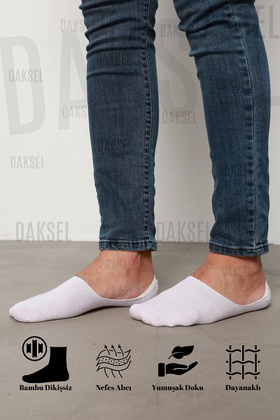 DK DAKSEL Ανδρικές μπαλαρίνες Bamboo White - Άνευ ραφής και αντιολισθητική φτέρνα σιλικόνης, Premium πακέτο των 6