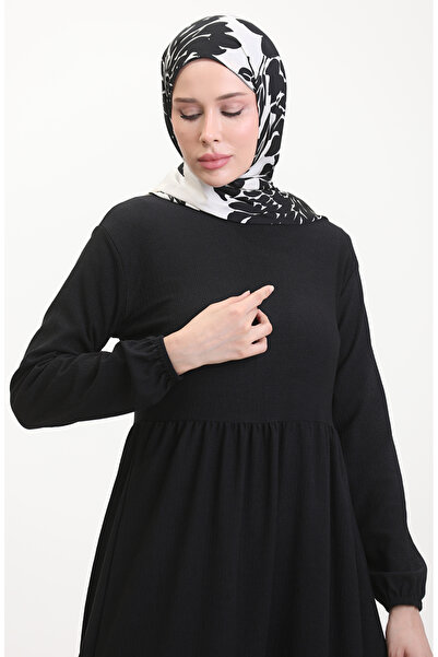 sefamerve Černé zabalené šaty v pase - 1016-02