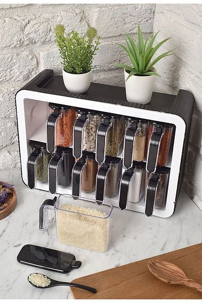 Karacabey Ticaret 12-Piece Spice Rack Set - Self-Spounded, Adhesive Spice Stand and Storage Container