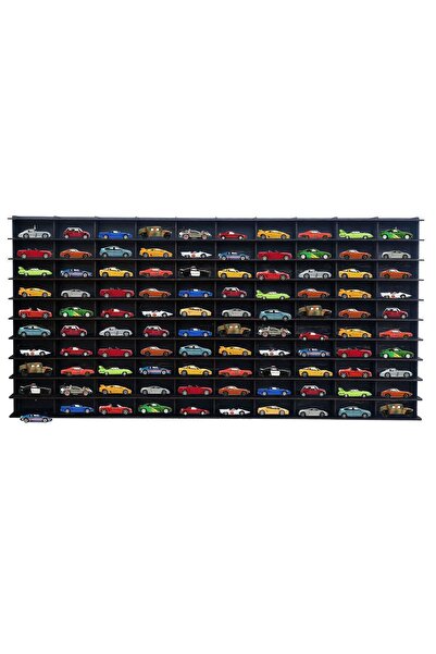 Woodbu Eskitme Siyah Yatay Hobi Araba Rafı 100 Araçlık