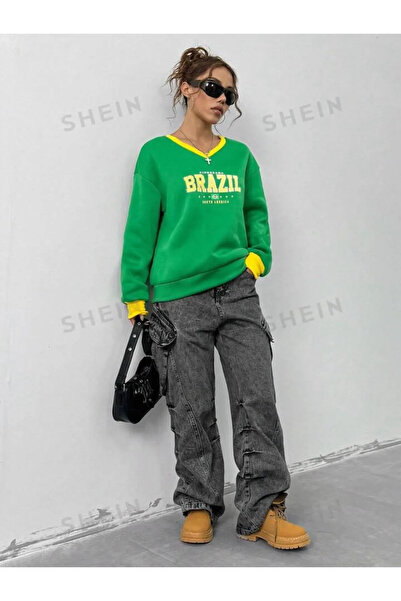 npLStore Унісекс оверсайз з жовтим кантом, V-подібним вирізом та капюшоном