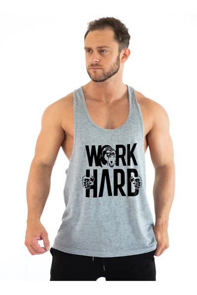 Ghedto Δουλέψτε σκληρά Gorilla Gym Fitness Tank Top Athlete Singlet Grey