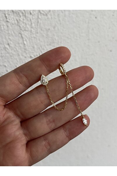 ds denizden silver Tekli gümüş damla taşlı zincirli küpe - 1 adet