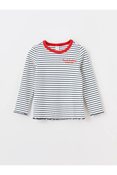 LC Waikiki Tricou pentru fetițe LCW baby, albastru închis, cu dungi, cu gât r...