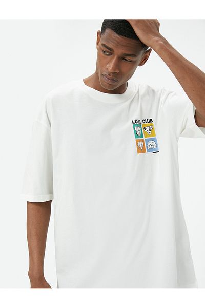 Koton Βαμβακερό μπλουζάκι Oversize - Animal print, κοντό μανίκι, λαιμόκοψη