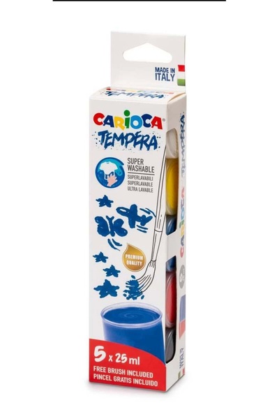 CARIOCA Tempera Suluboya Süper Yıkanabilir Fırçalı 5*25 ml 5 Renk Karışık