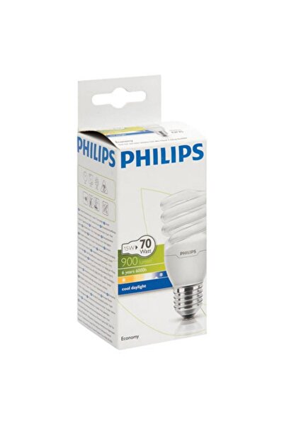 Philips 15W=70W Spiral Kıvrık Tasarruflu Ampul/e27 Duy/Beyaz Işık-6500K/900 Lumen