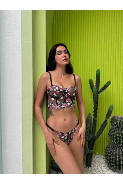 Cansoy Çiçekli Büstiyer Takımı