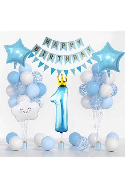 Mini Parti 1 Year Old Mini Party Store - King Crown Blue Balloon Set
