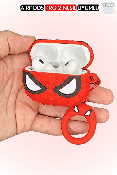 EWEC Pro 2.Nesil Uyumlu Spiderman Figürlü Kulaklık Kılıfı, Örümcek Adam Figürlü Darbe Emici Silikon Kılıf