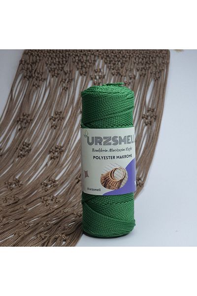 urzsmell 172 مكرامية بوليستر خضراء - 100 جرام، 140 متر، رقم 3. طبق وحقيبة وإكسسوارات خيطية