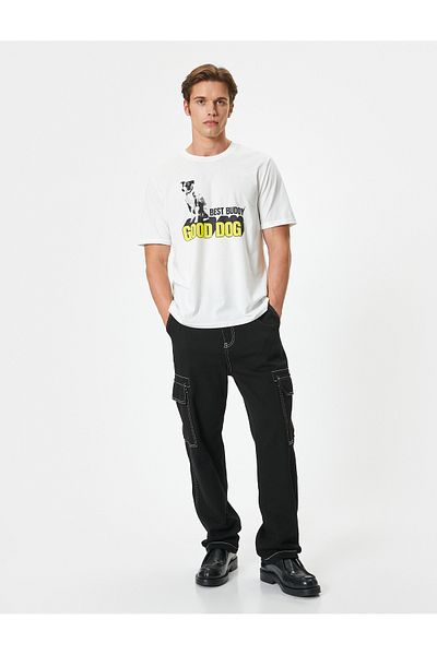Koton Βαμβακερό T-Shirt Basic - Σλόγκαν με στάμπα, Λεπτομέρεια μανίκι, Κοντό μανίκι, Crew Neck