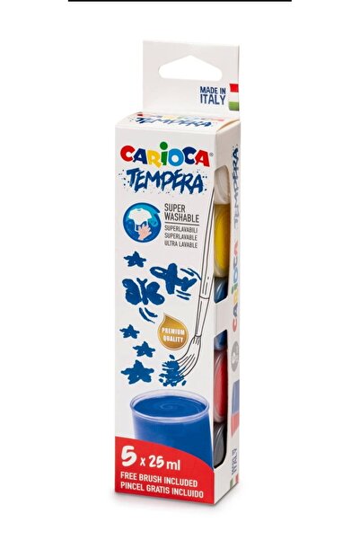 CARIOCA Tempera Suluboya Süper Yıkanabilir Fırçalı 5*25 ml 5 Renk Karışık