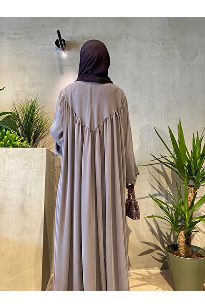 Butik Antrasit Gri Renk V Robalı Meva Tesettür Elbise