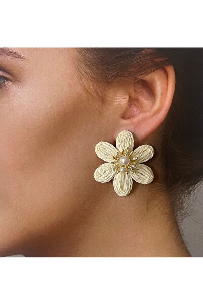 Rupen Kraft أقراط من القش على شكل زهرة من النحاس - أقراط من القش بنمط الزهور