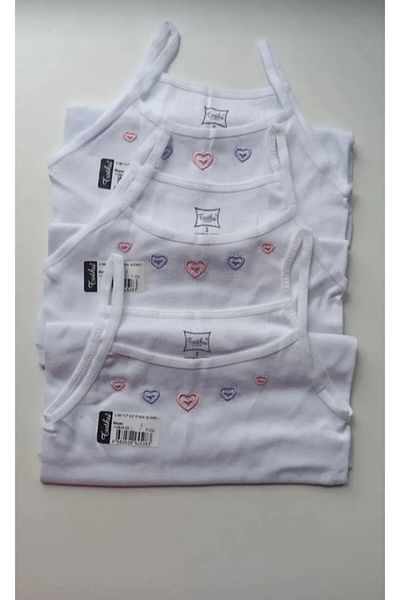 Tutku Ribana 5-piece Collar Embroidered - 100% Cotton Combed Cotton Girls' Tank Top, Thin Straps