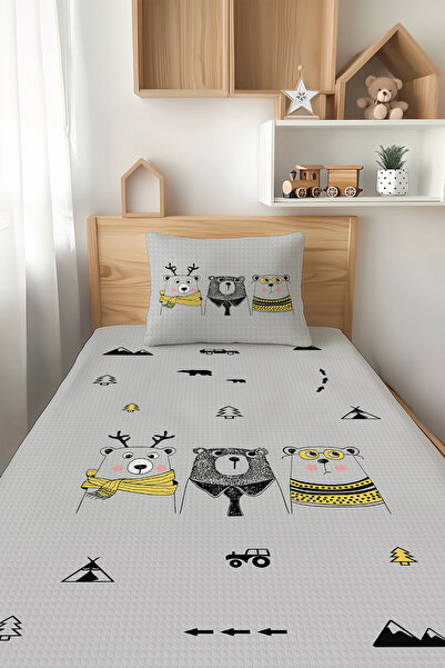 Talia Home طقم بيكيه دب لطيف فردي - نمطين، للأطفال TLAP-093