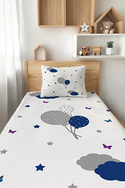 Talia Home طقم بيكيه للأطفال مزين بالبالون الأزرق والفراشة - TLAP-009