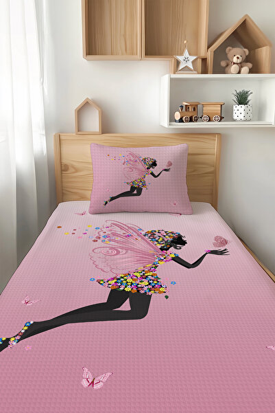 Talia Home طقم بيكيه للأطفال على شكل فراشة وردية منقوشة للفتيات - TLAP-063