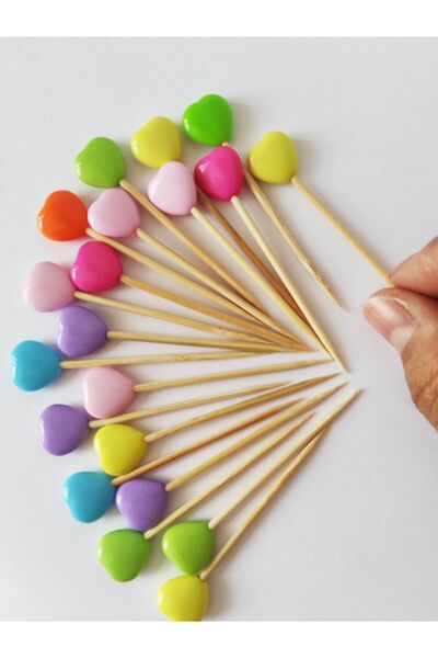 Tasarı Mağazası 50 Adet Dekoratif Renkli Kalp Boncuklu Pasta Kürdanı 6 Cm - K...
