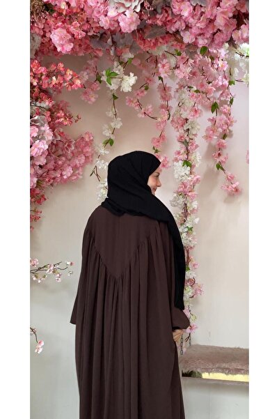 Butik Acı Kahve Renk V Robalı Meva Tesettür Elbise