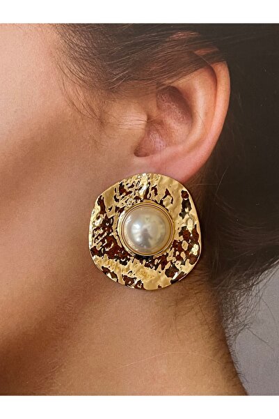 Rupen Kraft Zra Pearls Large Brass Earrings