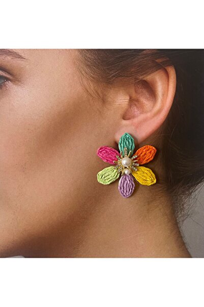 Rupen Kraft أقراط من القش على شكل زهرة من النحاس - أقراط من القش بنمط الزهور