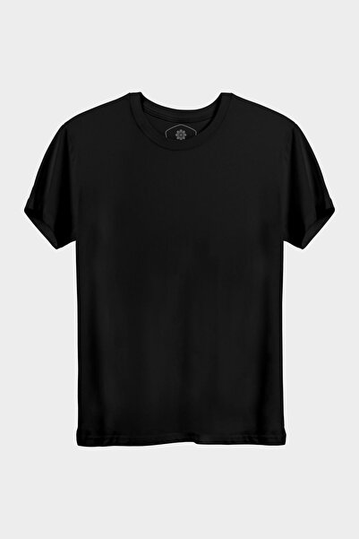 Unisex Slim Fit Bisiklet Yaka Siyah Sade %100 Pamuk Tok Duruşlu Tişört
