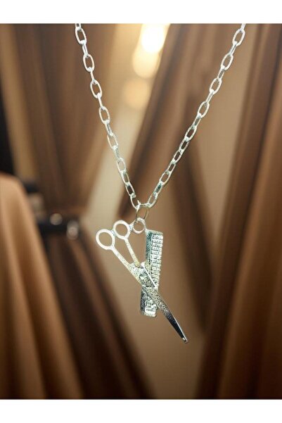 whocares Gümüş Kaplama Unisex Kolye Kuaför Sembollü Zincirli Popüler Kaliteli