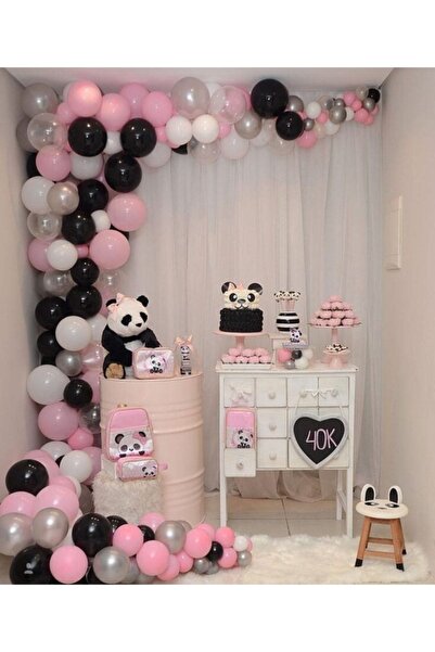 ikm balon 50 Adet Balon Pembe Siyah Beyaz Gümüş Panda Minnie Komsept Balon Do...