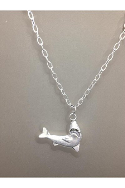 whocares Gümüş Kaplama Unisex Kolye Shark Sembollü Zincirli Popüler Kaliteli