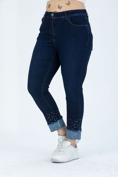 Era Lisa High Waist Lycra Plus Size Jean Trousers with Curved Legs and Stones