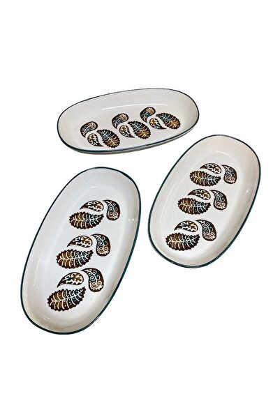 MTD SERAMİK 27 cm Shawl Patterned Deep Boat Plate - 3 Pieces