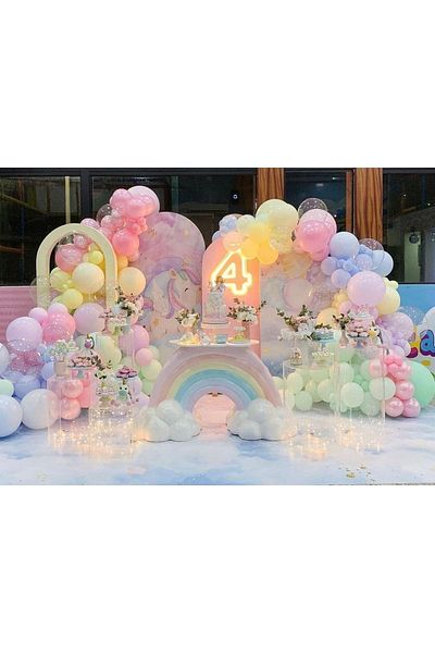 HTS STORE 100 Pink, Yellow, Blue, Mint Green, Transparent Balloons and 5m Balloon Chain