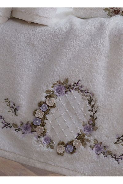 Fiesta Home Πετσέτα μπαμπού Fiesta 30X50 - Κρέμα Liza Handcrafted, 3D Embroidery (6 Τεμάχια)