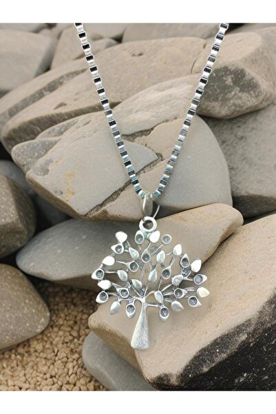 whocares Gümüş Kaplama Unisex Kolye Soy Ağacı Sembollü Zincirli Popüler Kaliteli