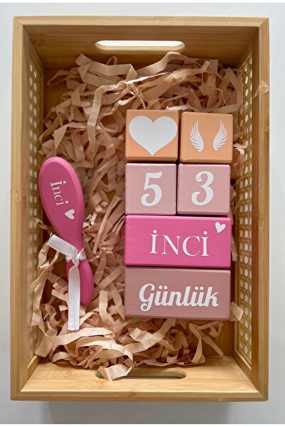 mogokids Pembe krem  bebek anı küpü Türkçe yazı set