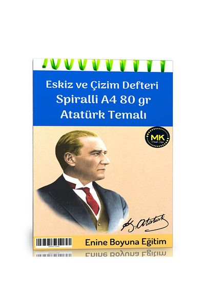 Enine Boyuna Eğitim Caiet de schițe și desene tematică Ataturk cu spirală Kraft 100 de pagini A4 80 Gr