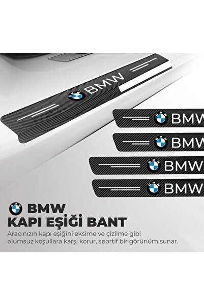 Rukye Shop Bmw Logolu Karbon Kapı Eşiği Koruyucu Bant Folyo 4'lü Set