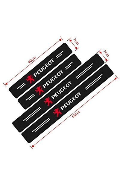 Rukye Shop Peugeot Logolu Karbon Kapı Eşiği Koruyucu Bant Folyo 4'lü Set